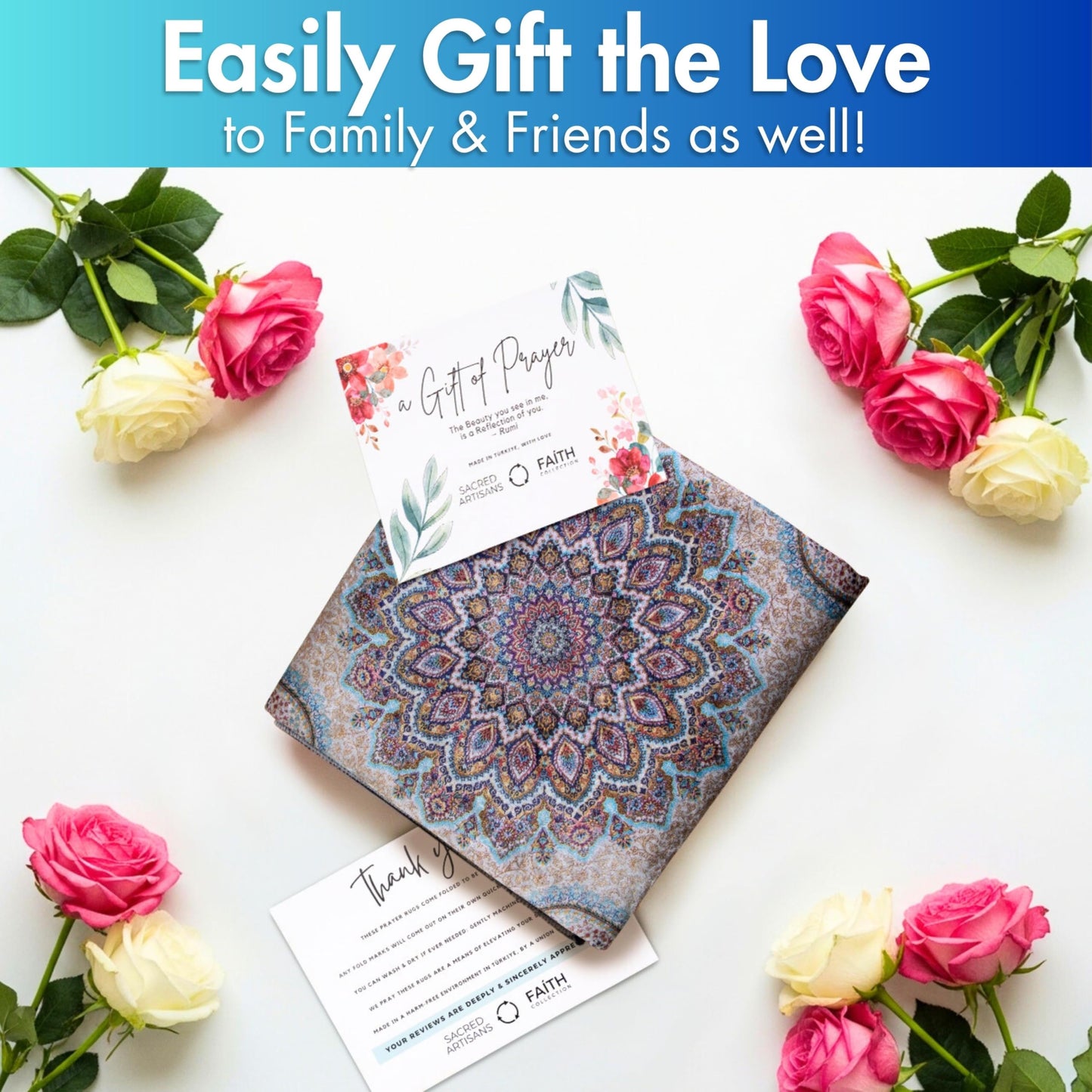 Sacred Artisans Prayer Rug with Super Soft Touch for Men and Women | Prayer Mat and Meditation Mat for Home Travel & Gift (Jasmine - Non Padded)