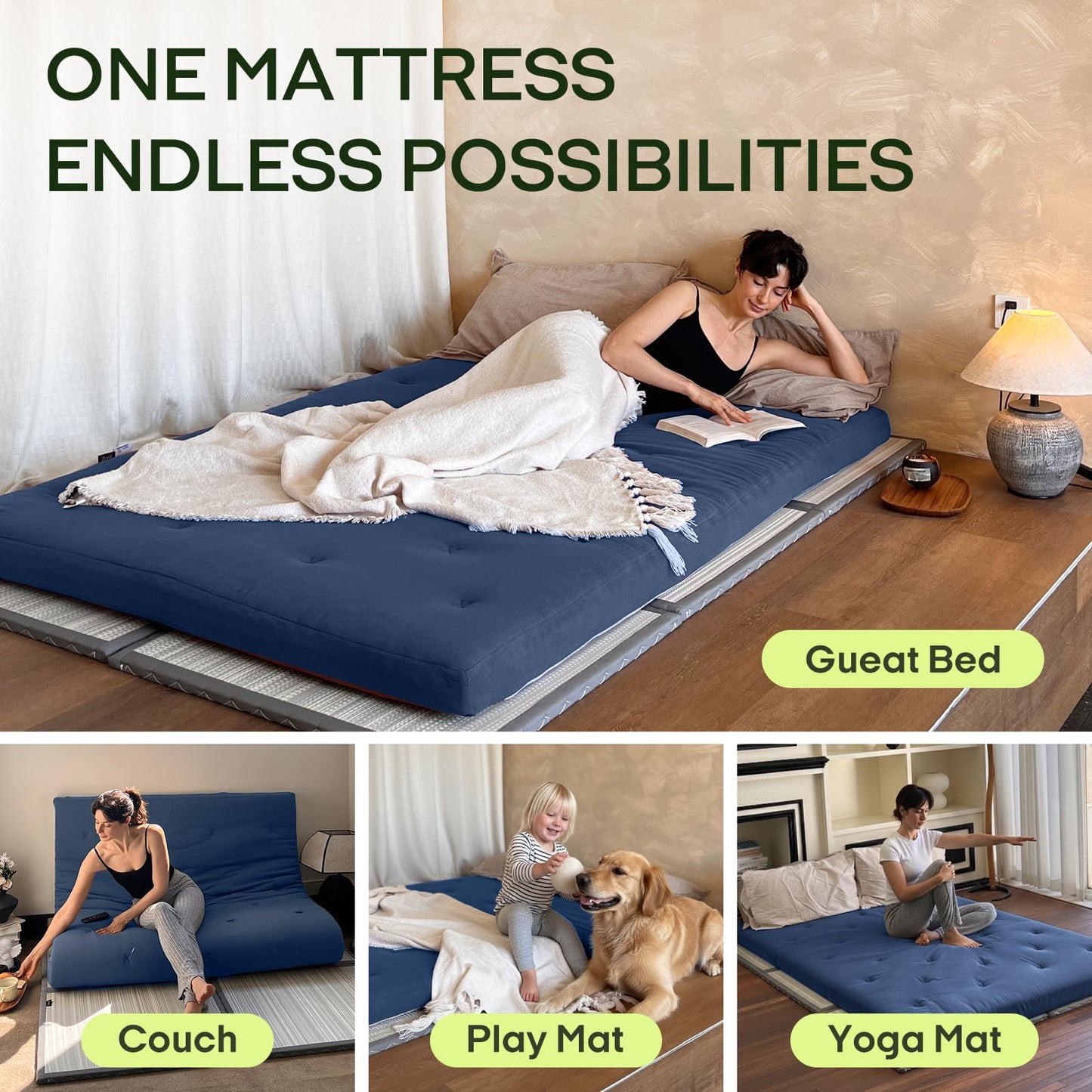 ZonLi Japanese Floor Futon Mattress Twin Size 75"x 39", 100% Cotton Cover 2.5'' Thicken Tatami Mattress, Foldable Sleeping Pad, Portable Dormitory Tatami Mat, Roll Up Floor Lounger Bed for Adult