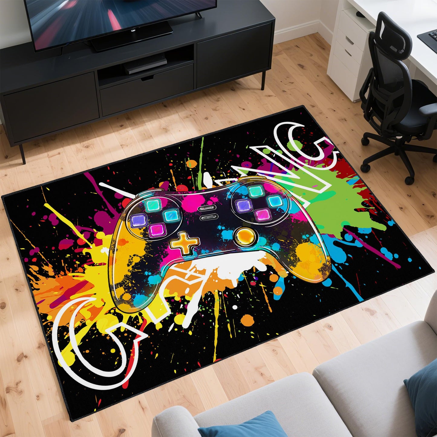 Gaming Rug for Room,3'x5' Cool Gamer Rugs with Non-Slip Backing,Game Room Carpet for Bedroom and Livingroom Decor