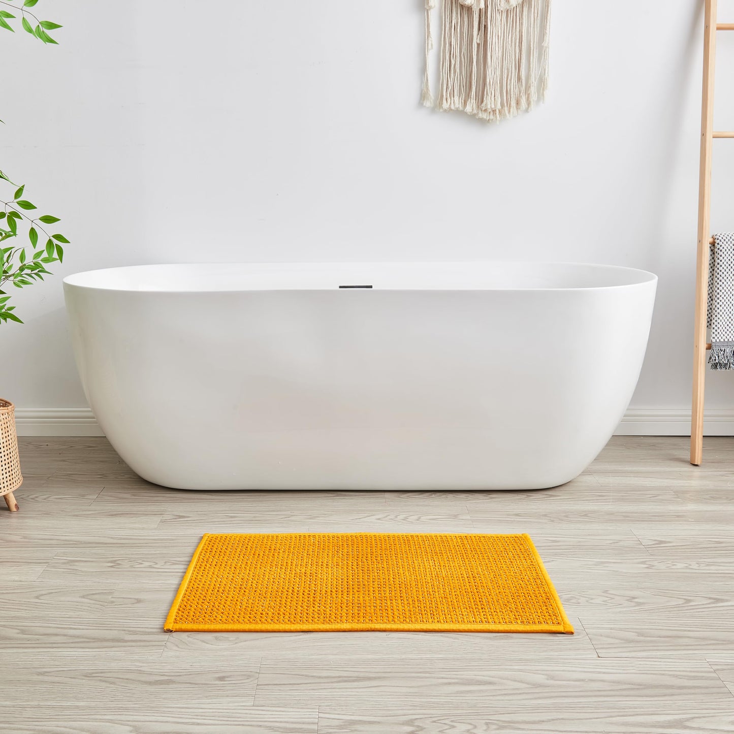 Douceur Chenille Waffle mat with Patented noslip Backing, Acrylic Blend Chenille Absorbent Bathroom Rugs, Cushioned mesh Backed Bath Rug Machine Washable, 18" x 32", Mustard Yellow