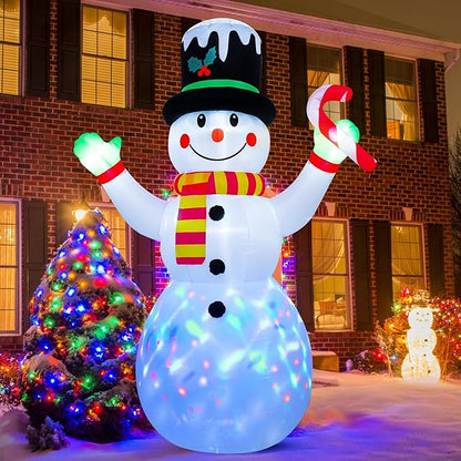FRAMICS 7 FT Christmas Inflatable Outdoor Decoration,Snowman Christmas Inflatable Blow Up Christmas Decorations Outdoor with Built-in Colorful Rotating LEDs for Holiday Indoor Outdoor Garden