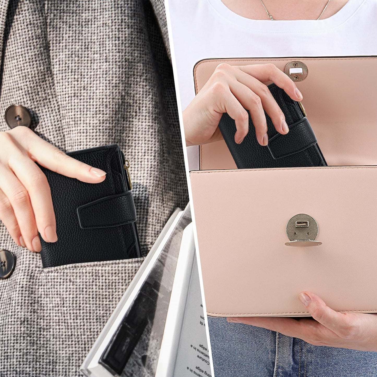 Airkit Small Wallet Women RFID Blocking Soft Leather Bifold Compact Card Holder Wallet for Women with Zipper Coin Pocket 4 ID Window