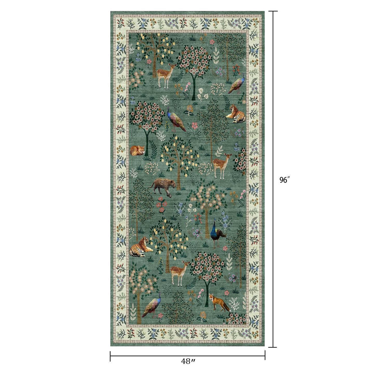 Y-BEST Washable 4x8 Kitchen Area Rug: 8ft Low Pile Wide Rugs for Bedroom Home Office Soft Animal Botanical Print Pattern Non-Slip Backing Carpet for Dining Room Entryway Bathroom (4x8 Forest Green)