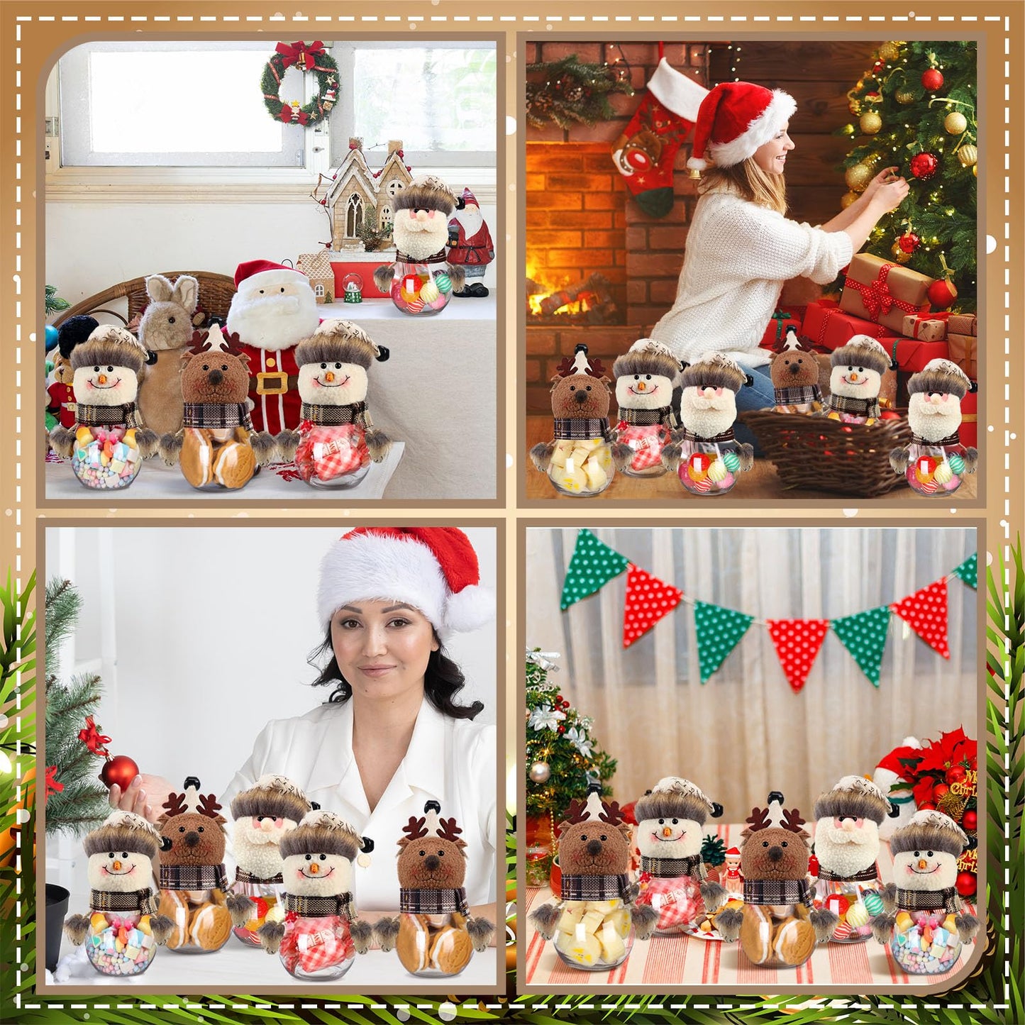 12 Pcs Christmas Candy Jars with Snowman Santa Elk Doll Lid 5.91 x 3.15 Inch Plastic Clear Christmas Cookie Jar Snack Food Storage Container for Home Decoration Xmas Gifts Holiday Party Favors