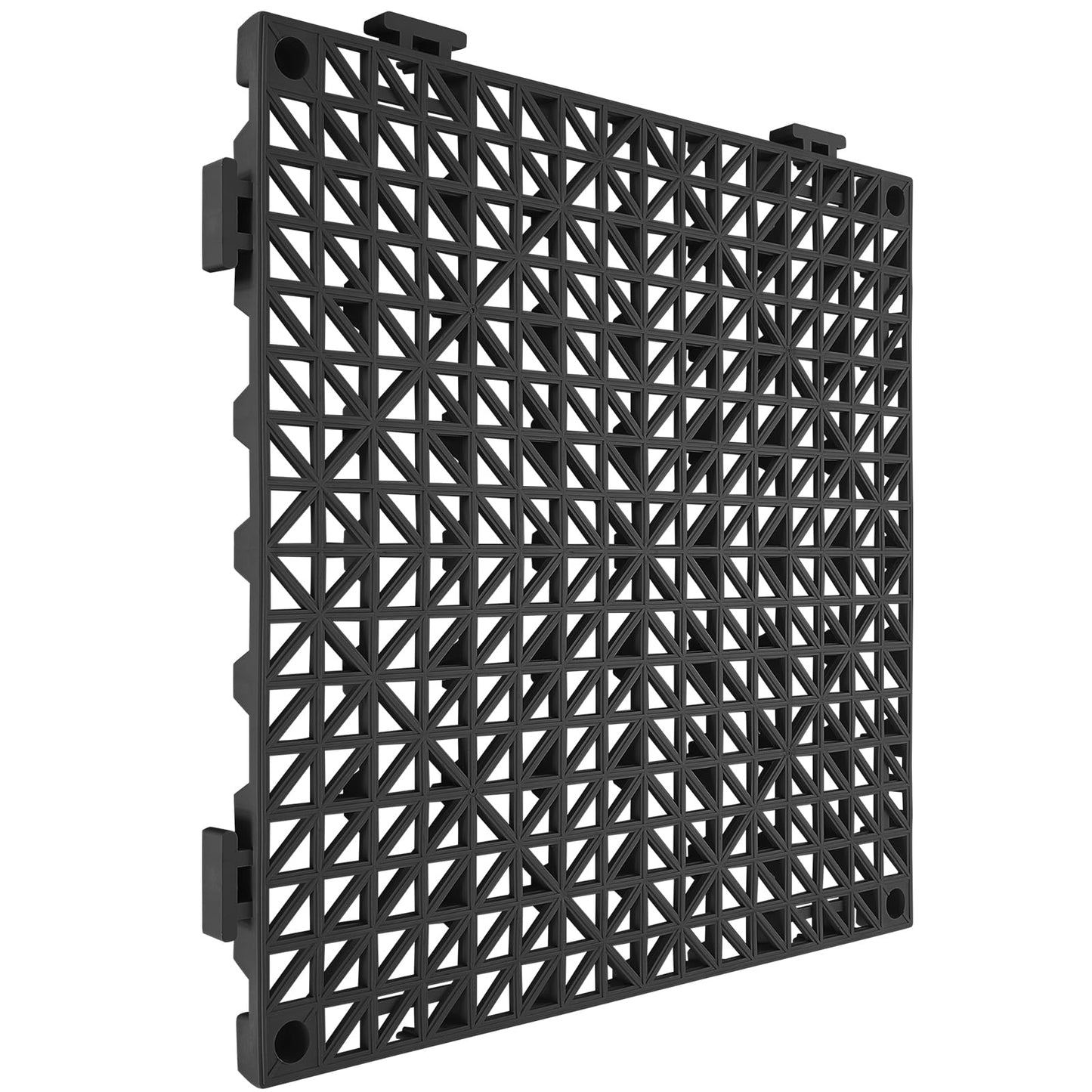 VEVOR Interlocking Tile 55PCS Black, Drainage Tiles 12" x 12" Splicing, Soft PVC Interlocking Drainage Floor Tiles, Non-Slip Drainage Holes for Restroom, Bathroom, Kitchen, Pool, Wet Areas