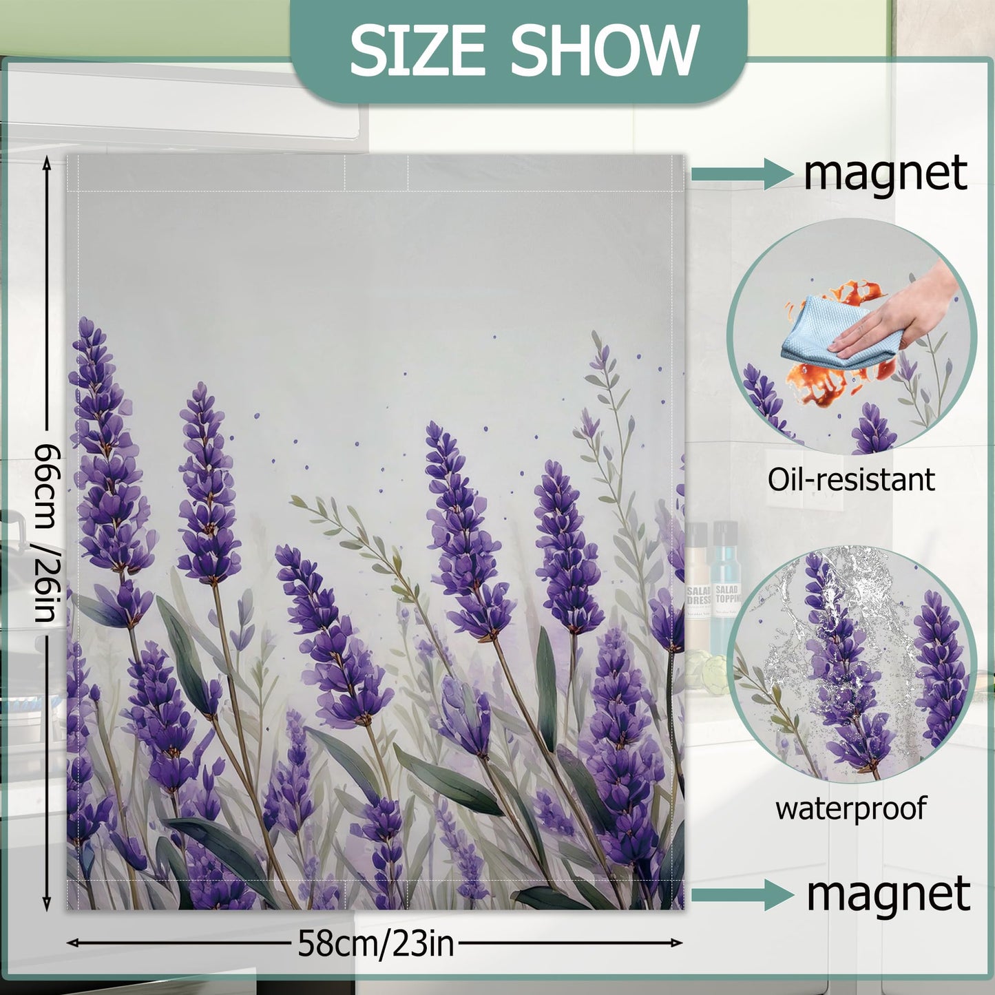 Purple Lavender Dishwasher Magnets Decorative Cover,Summer Floral Waterproof Magnetic Dishwasher Cover Panel,Refrigerator Magnet Cover for Kitchen Home Decor 23x26 Inch