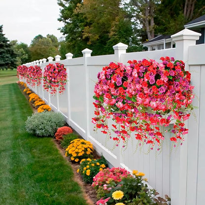 Artificial Flowers for Outdoors 2 Pack Fake Hanging Plants with Faux Hibiscus Flowers Summer Fall Decor UV Resistant Silk Leaves for Indoor Outdoor Front Door Porch Patio Planter Decor