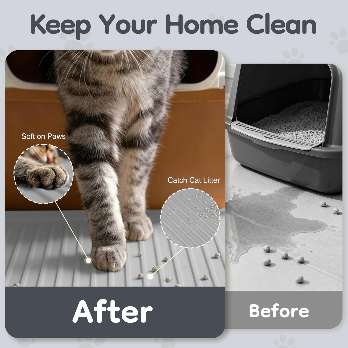 ISSEVE Cat Litter Mat 54" x 27.5" XXL, Extra Large Silicone Mat for Litter Box, 1.38" Raised Edge Urine Proof Litter Trapping Mat Pad for Scatter Control, Soft on Kitty Paws, Protect Floor (Grey)