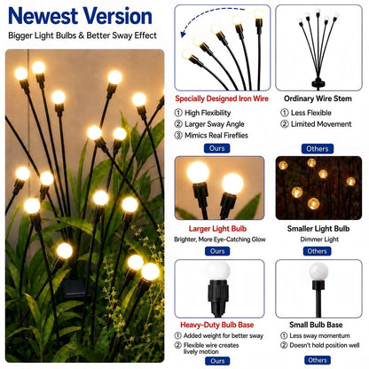 TONULAX Solar Garden Lights - Upgraded Solar Swaying Light, Sway by Wind, Outdoor Lights, Yard Patio Pathway Decoration, High Flexibility Iron Wire & Heavy Bulb Base, Warm White(10 Pack)