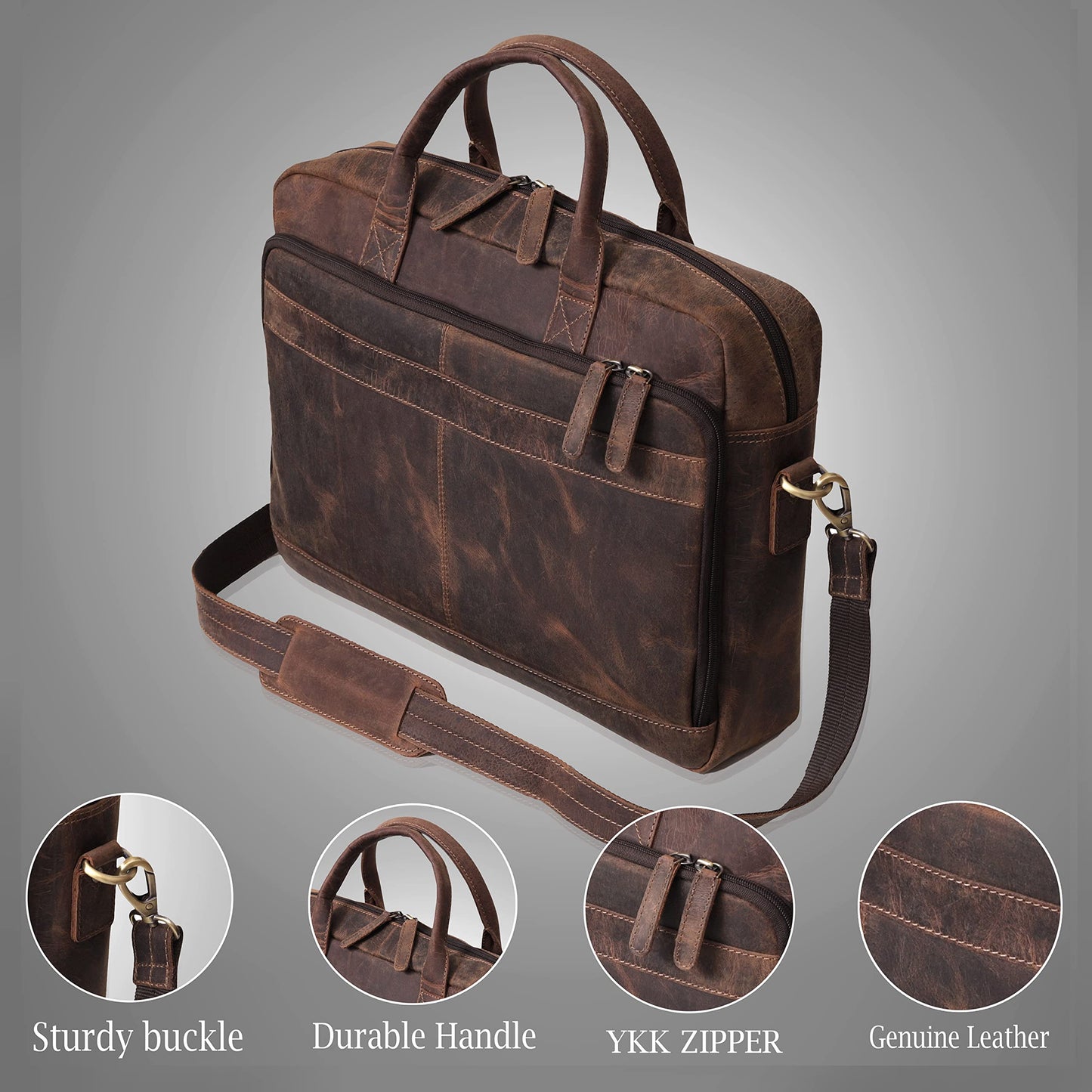 Leather briefcase bag for men Leather Laptop Bags For Men and Women Travel Messenger Bag 16 Inch (Vintage Brown, 16 Inch Briefcase)