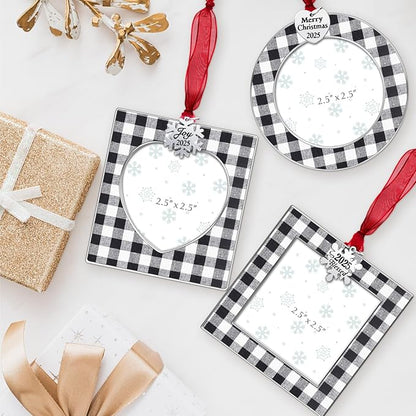 GUOER 3PCS Christmas Tree Ornaments Set Picture Frame Ornament Holiday Keepsake Gift Home Decor Christmas Decorations Xmas Gifts Pendant with 2.5” Photo Frame Insert (Black White 2025)
