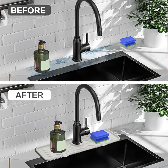 Meiliweser Silicone Faucet Mat for Kitchen Sink – Gen 2 Splash Guard