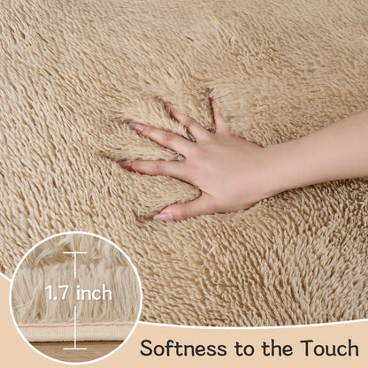 LEDODO Fluffy Area Rugs for Bedroom - Soft Plush Shag Rug for Living Room Nursery Kids Room - Non Slip Fuzzy Shaggy Floor Carpets for Girls Boys Play Room Dorm Decor (Beige, 5' x 7')