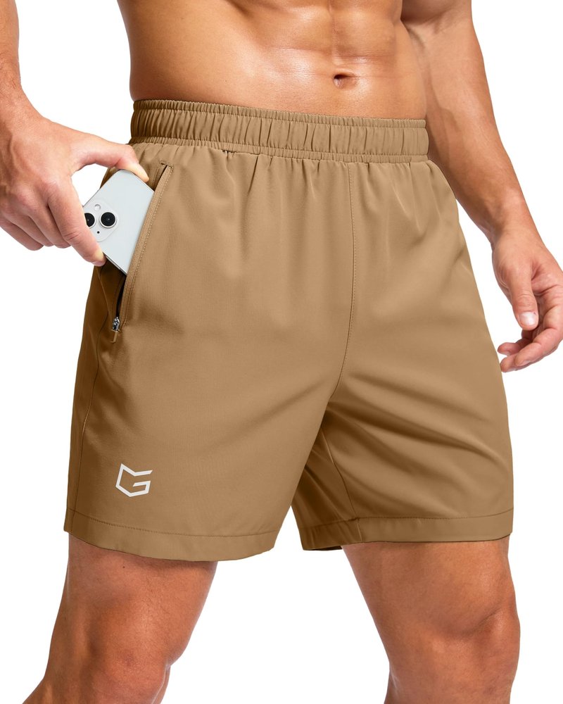 G Gradual Men's Athletic Running Shorts with Zipper Pockets Quick Dry 7"/ 5"/ 9" Workout Gym Shorts for Basketball Hiking(Dark Khaki,5XXXL)