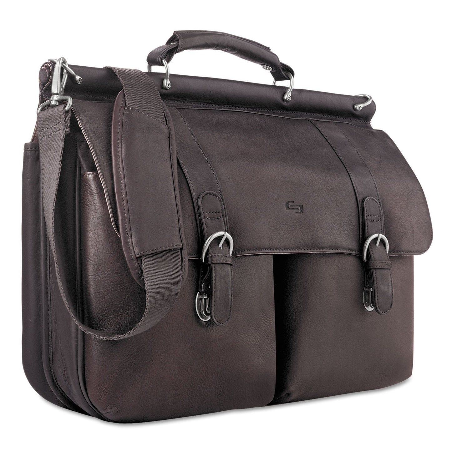 Solo New York Briefcase - Laptop Carrying Bag for Women & Men, Brief for Travel & Work, Padded Shoulder Strap, Premium Leather Body, Fits 15.6" Computer - Espresso