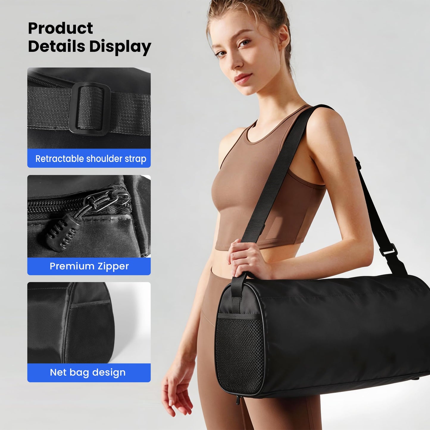 C&F BOGMOST Small Gym Bag for Women & Men,Small Lightweight Duffel Bag Carry On Bags Mini Duffel Travel Bag Waterproof Sports Bags for Workout/Sport/Travel, Black