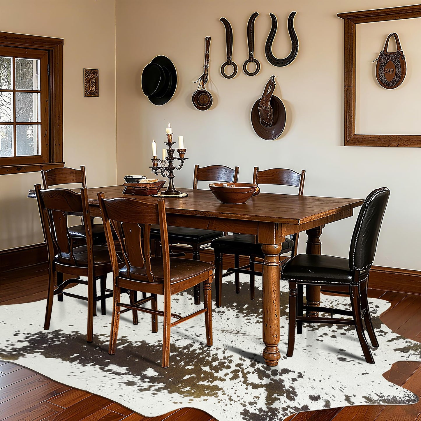 B BENRON Western Cowhide Rug, Faux Cow Hide Rugs for Living Room Bedroom Home Decor, Non Slip Cute Rug with Irregular Animal Skins and Hides, Brown and White, 5.2 x 6.2ft