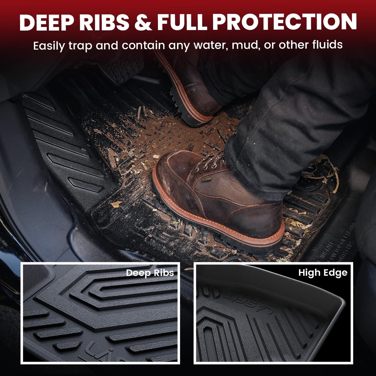 LASFIT Floor Mats & Cargo Liner for Toyota Sienna 7 Seat 2013-2020 (Not Fit Sliding Center Console) All Weather TPE Custom Fit Floor Liners & Trunk Mat for Sienna 7 Seat Full Set Mats Accessories