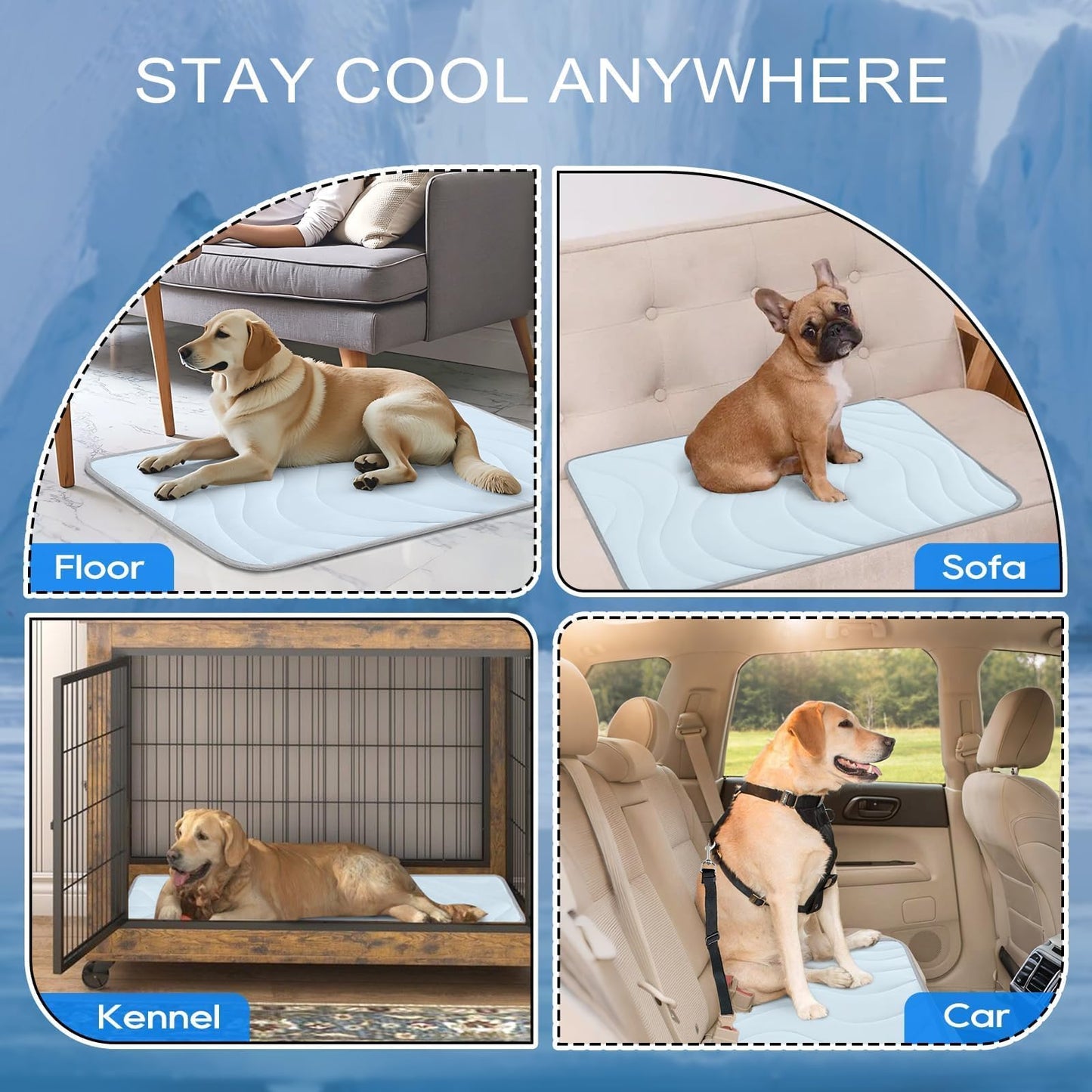 Cozyide Dog Cooling Mat, Q-Max>0.45 Thin Breathable Cooling Mat for Large Dogs, Washable Reversible Dog Pad for Four Seasons, 36" L x 23" W, Ocean Blue