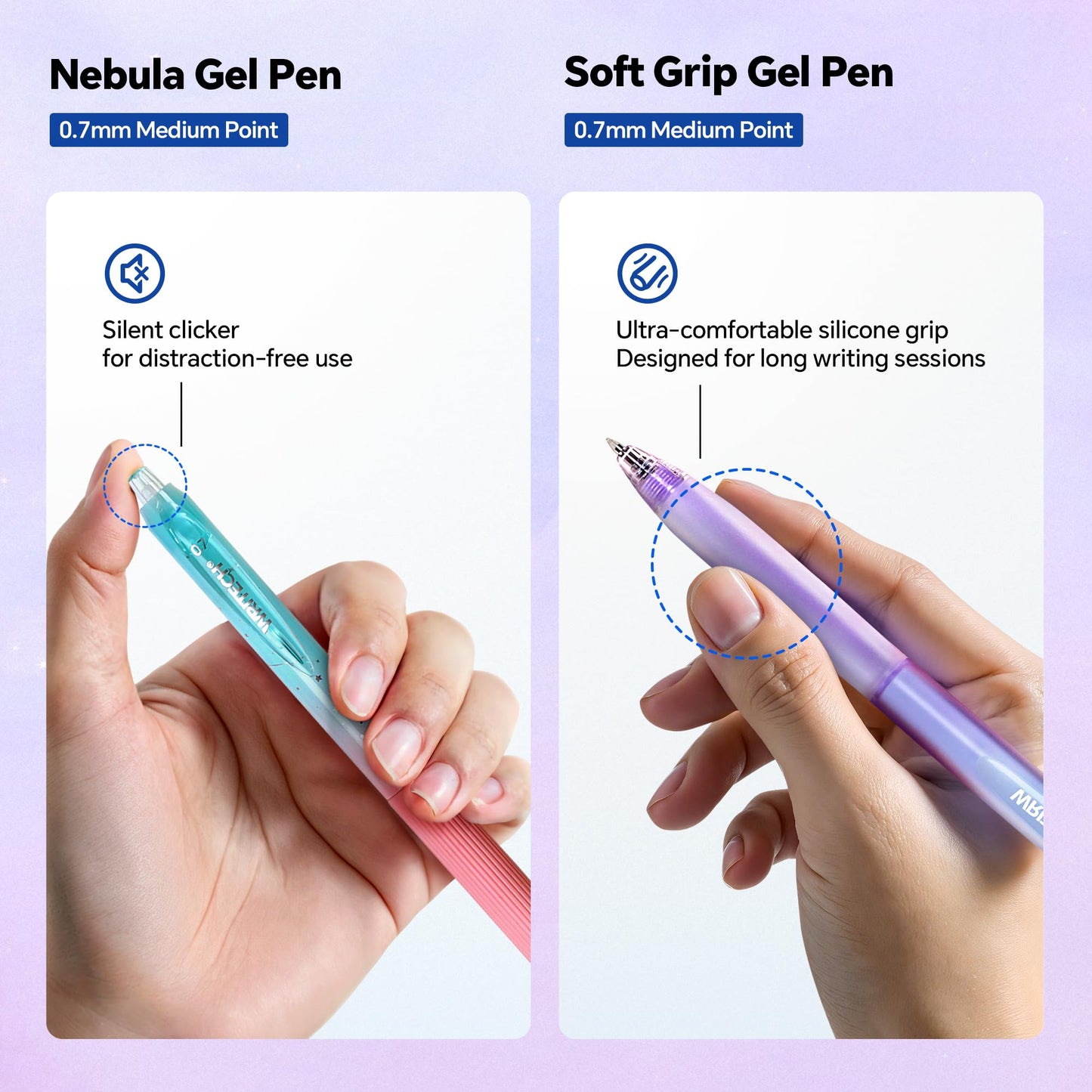 WRITECH Aurora Gel Ink Pens: Wonderland Journaling Pens Set, Gradient Barrels Black Ink Pens Pastel Highlighters Brush Markers, No Bleed Smooth Writing Drawing Gift for Friends 12ct