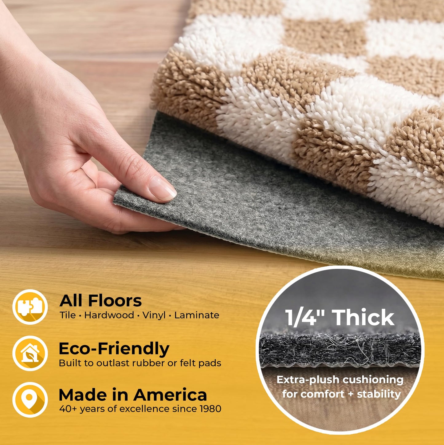 Hold-a-Rug Plush 10' x 14' Nonskid, Nonslip Rug Pad, Reversible Gripper, ¼ Thick, Safe for All Floors and Carpet, Keep Area Rugs Secure