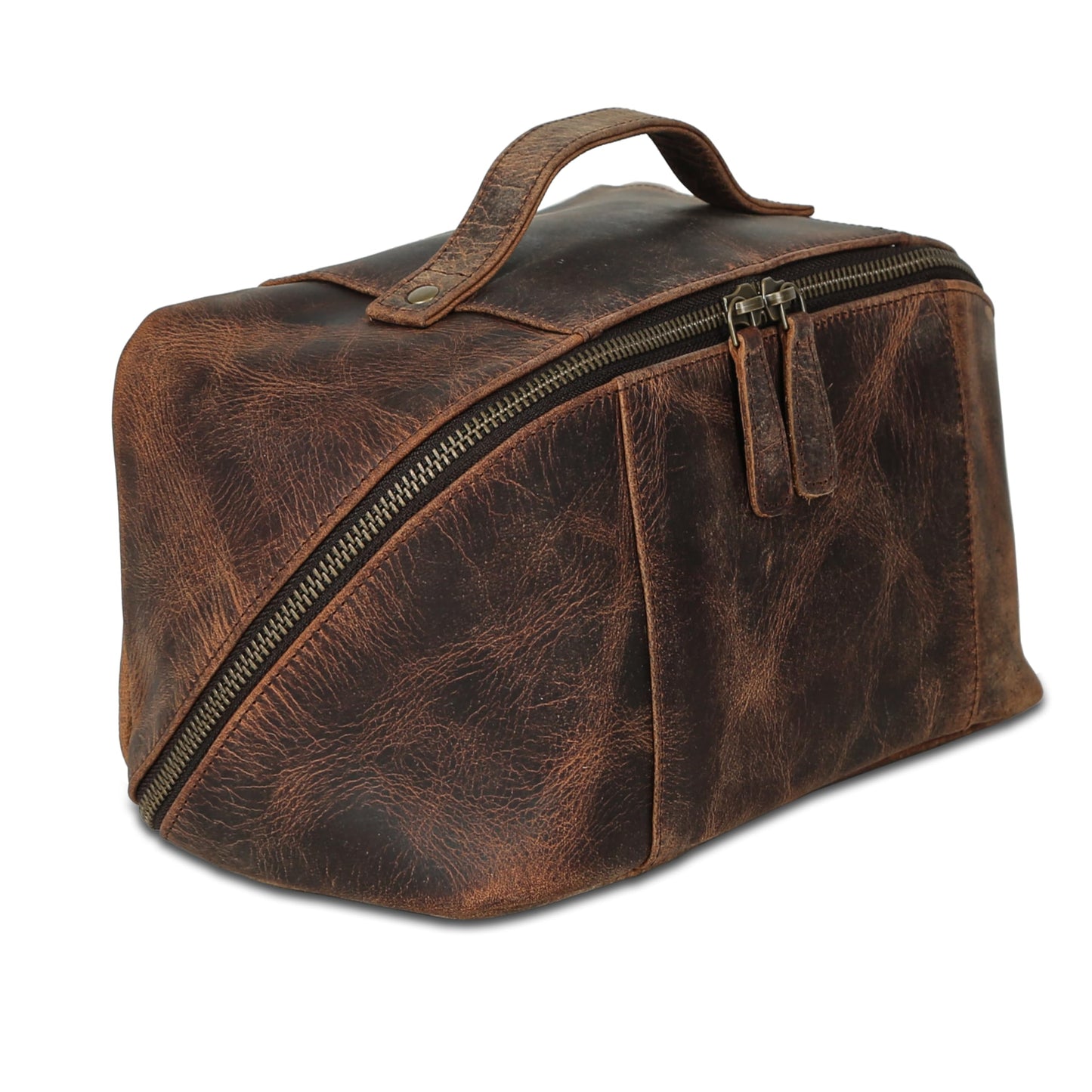 KomalC Luxury Leather Men’s Toiletry Travel Bag – Handmade Shaving Kit with Waterproof Interior, Spacious Storage & Carry Handle – leather travel Kit Bag for Men & Women (Dark Brown)
