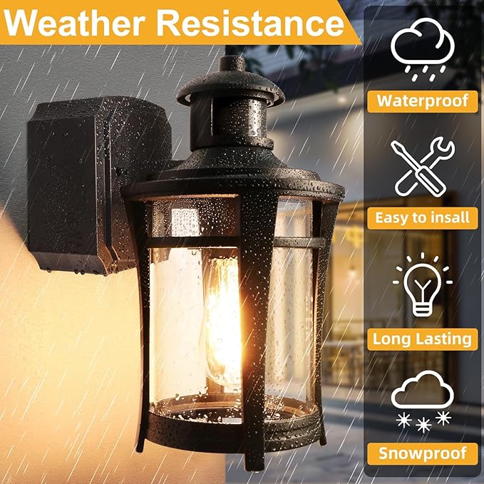 Porch Lights with Outlet, 2 Pack Outdoor Motion Sensor Lights, Dusk to Dawn Exterior Light Fixture, Anti-Rust Waterproof Outdoor Wall Light, Aluminum Outside Lights for House Patio Front Door Garage