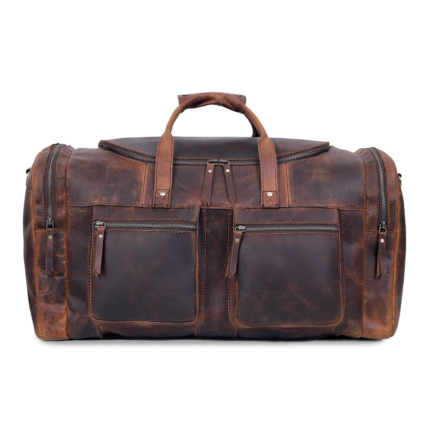 28" Vintage Duffel Classic Style with Modern Outlook Retro Thick Full Grain Cowhide Handmade Airplane Underseat Carry On Bags Leather Gym Overnight Luggage Bag (24 inch)