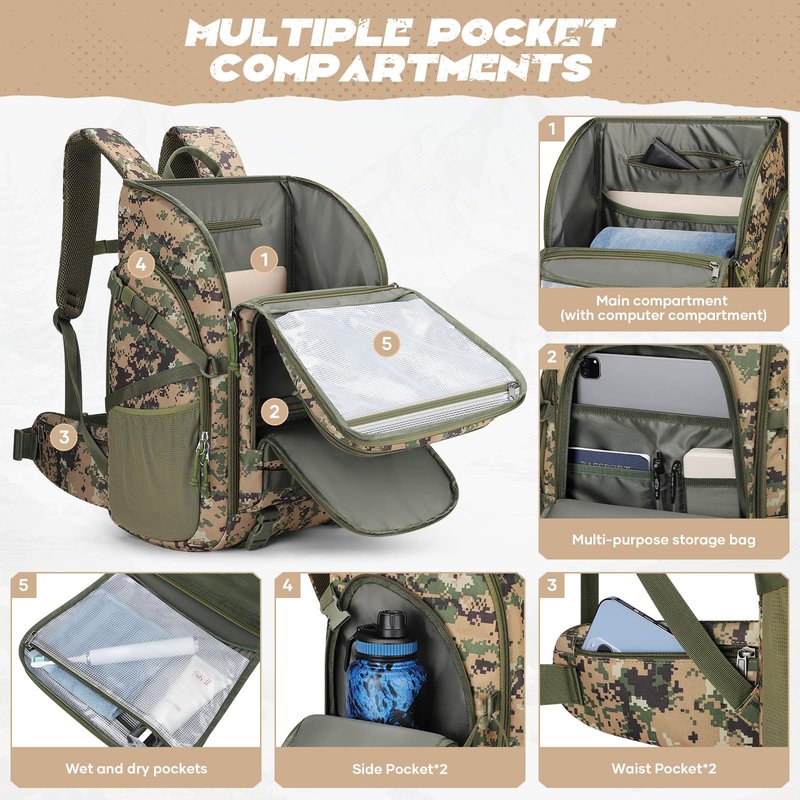 Maelstrom Tactical Backpack for Men, Water Resistant 40L Military Backpack, for Hiking, Camping, Gym with Molle System (Camouflage Green)
