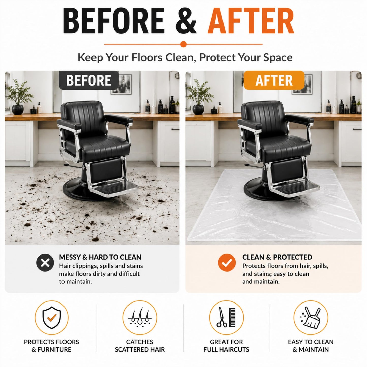 Breling 50 Pcs 48 x 37.4 Inch Extra Large Disposable Haircutting Mat,Disposable Hair Collection Mat For Barbershops,Salons And Pet Grooming