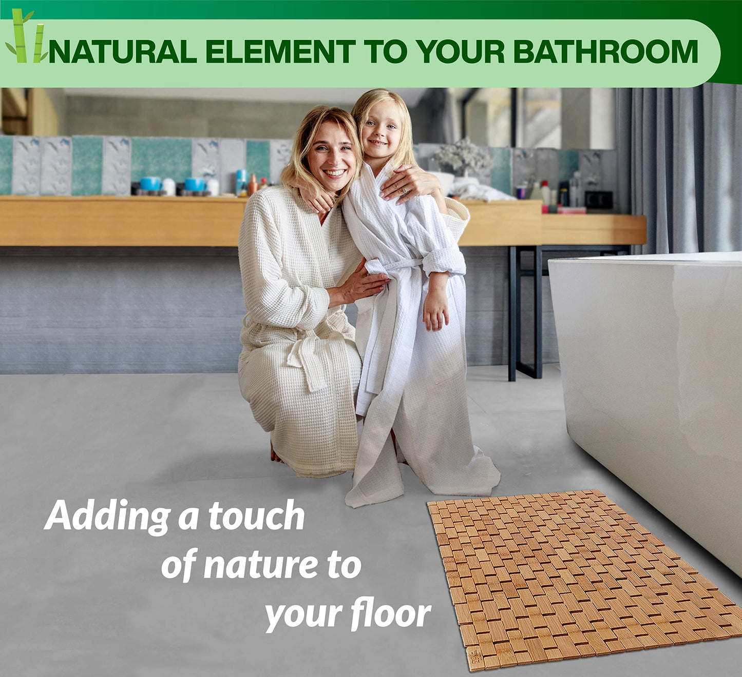 Bamboo Bath Mat - Foldable Wooden Bathmat - Accessories for Bathroom Sauna Spa Tub Step and Floor - 24 x 16 x 0.4 Inches [LxWxH] - Modern Farmhouse Decor Design