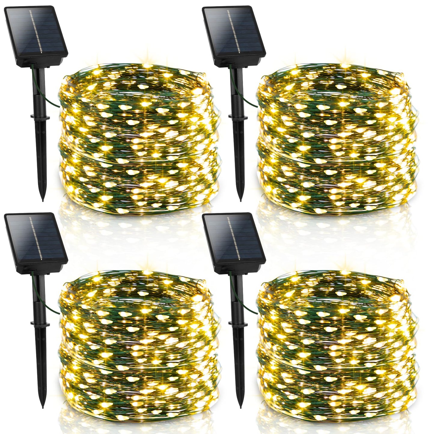 4 Pack Solar Fairy Lights Outdoor, 131ft 400 LED Solar String Lights Outdoor Waterproof with 8 Modes, Green Wire Twinkle Lights for Outside Christmas Garden Party Decorations (Warm White)