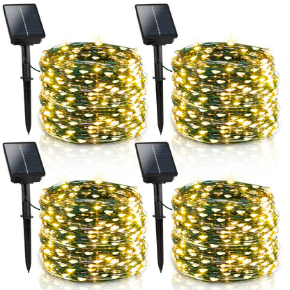 4 Pack Solar Fairy Lights Outdoor, 131ft 400 LED Solar String Lights Outdoor Waterproof with 8 Modes, Green Wire Twinkle Lights for Outside Christmas Garden Party Decorations (Warm White)