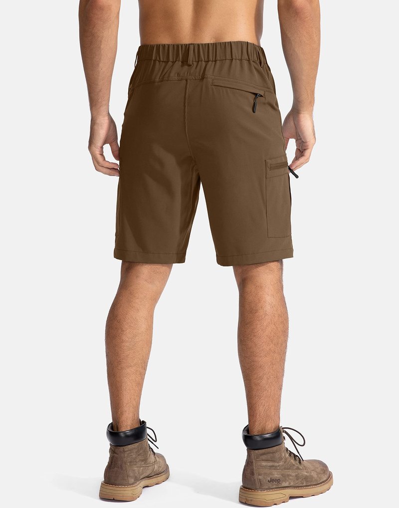 Pudolla Men's Hiking Cargo Shorts 9" Lightweight Outdoor Work Shorts for Men Travel Golf Camping Casual with 5 Zipper Pockets(Brown X-Large)