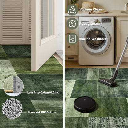 DweIke Washable Area Rugs 4x6 for Living Room, Modern Geometric Green Soft Patchwork Carpet, Non-Slip Stain Resistant Throw Rug for Bedroom Dining Room Office Home Decor