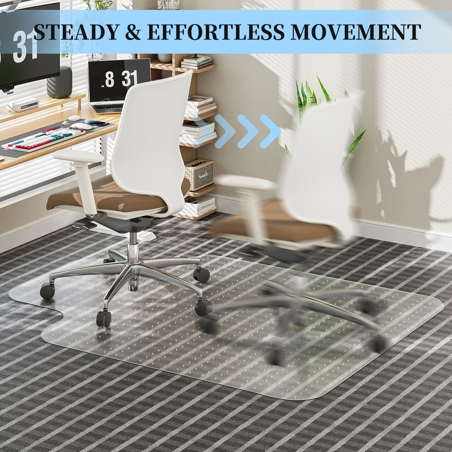 Tonaus Office Chair Mat for Carpet, 48"×36" Desk Chair Mat T-Shape Carpet Protector Mat for Office Chair, Transparent 2.2mm Thick T-Shape Floor Protection for Low Pile Carpets with Non-Slip Studded