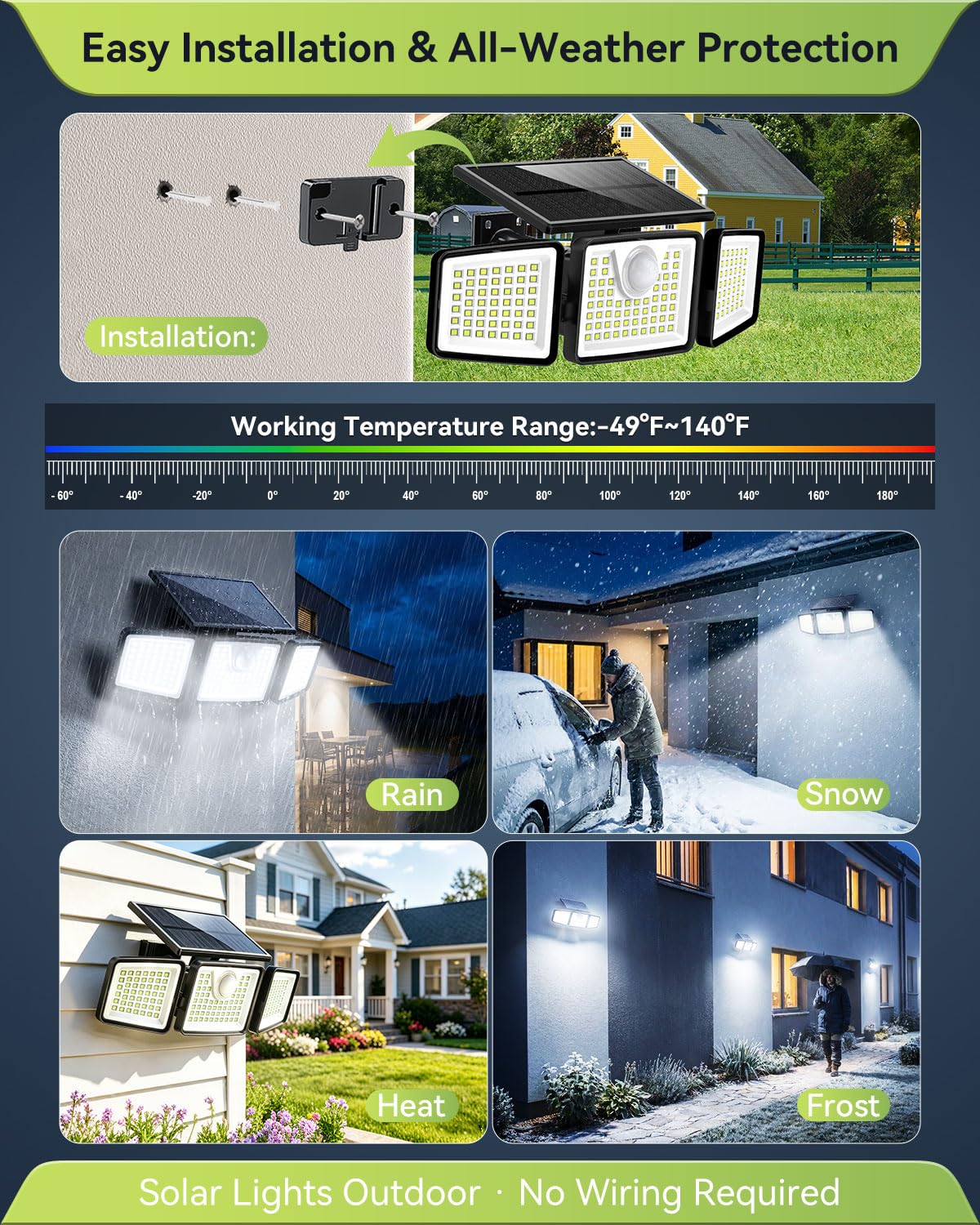 daphino 2500LM Solar Lights Outdoor with Motion Sensor,3 Head 270° Wide Angle Street Area Lights,IP65 Waterproof Security Lighting with 3 Modes(Remote,1 Pcs)