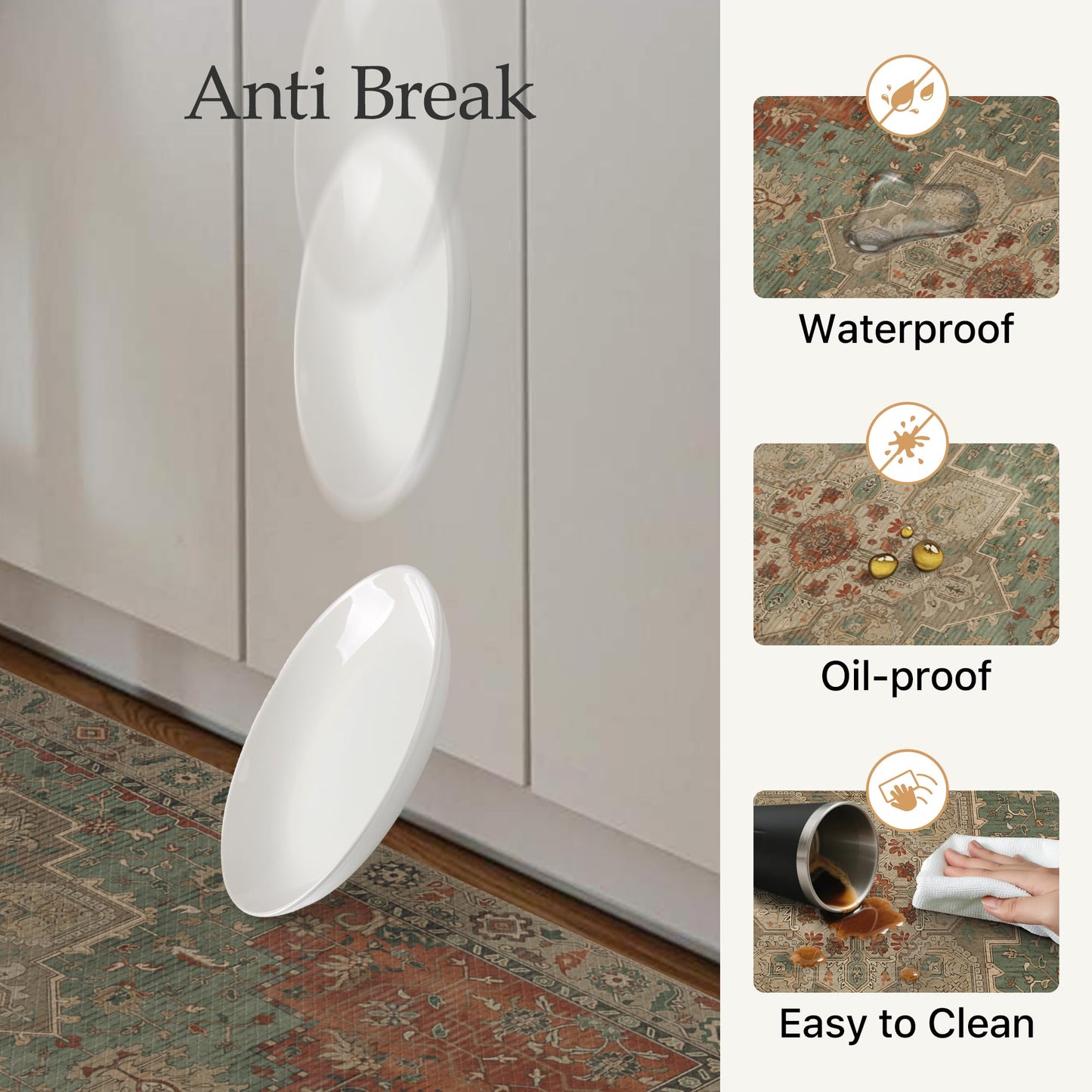 GENIMO Kitchen Mats for Floor 2PCs, Washable Anti Fatigue Mat for Cushioned, 17.3"x59"+17.3"x30", Waterproof Kitchen Rugs, Non Slip Comfort Standing Mat Rug for Home, Sink, Laundry, Multi