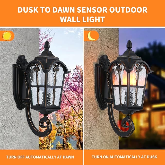 LONEDRUID Dusk to Dawn Sensor Outdoor Wall Light Fixtures Black Roman 17.71" H Exterior Wall Lantern Waterproof Sconce Porch Lights Wall Mount for House Garage Doorway, ETL Listed