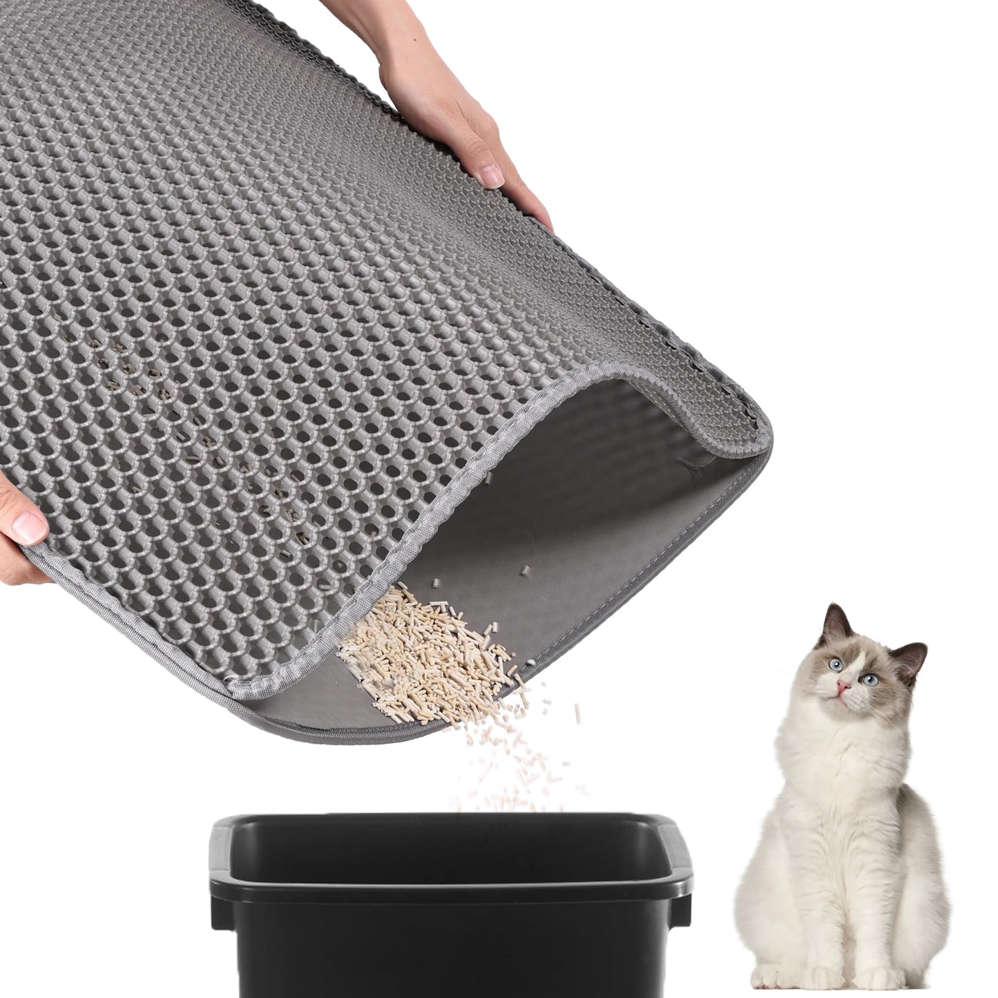 Poicrm Cat Litter Mat,Extra Large 46"x26",Honeycomb Dual-Layer Design – Traps Litter Effectively, Waterproof & Urine Proof, Non-Slip, No BPA/Phthalate, Washable & Easy Clean