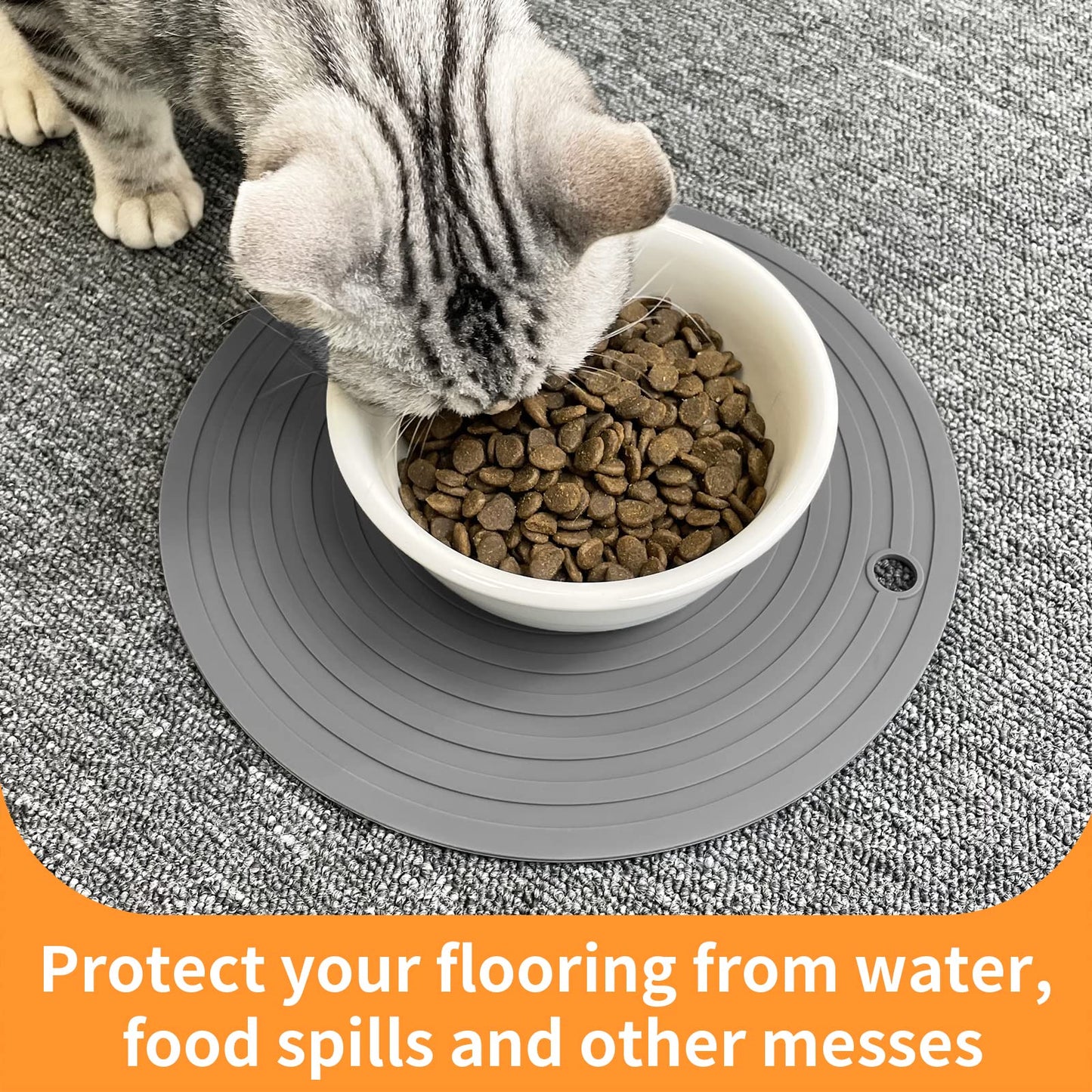 Ptlom Pet Food Mat for Dog and Cat Placemat 2 Pcs, Mat for Prevent Food and Water Overflow, Suitable for Medium and Small Pet, Silicone, 9.5"* 9.5"