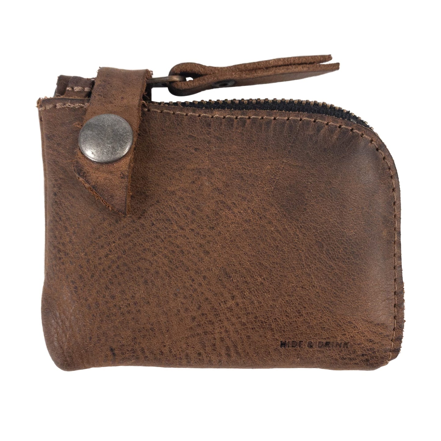 Hide & Drink, Leather Zippered Wallet, Holds Up to 6 Cards Plus Folded Bills, Pouch Organizer, Cash Holder, Travel Essentials, Mini, Pocket-Size, Handmade (Bourbon Brown)