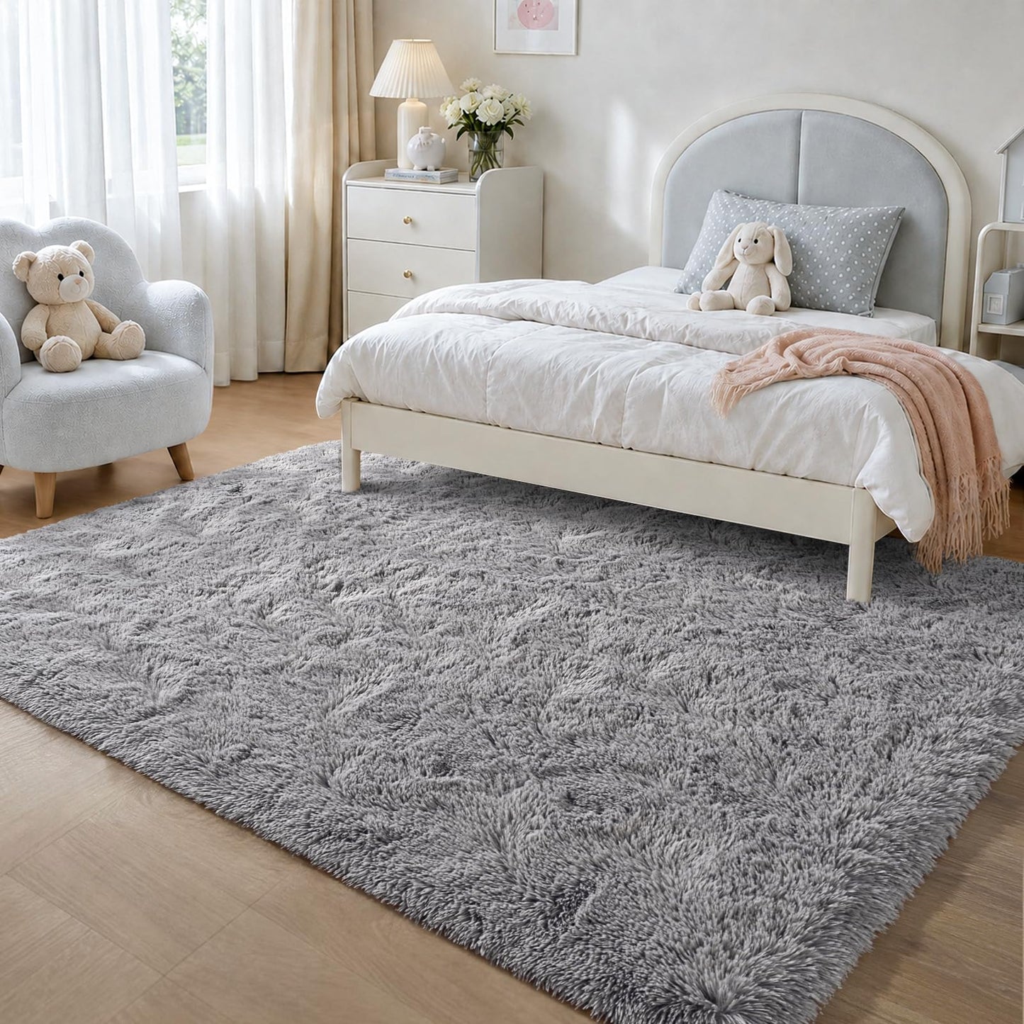 Zentavio Area Rugs for Living Room Grey Rugs for Bedroom 4x6 Carpet Fluffy Furry Soft Shag Aesthetic Plush High Pile Gray Throw Rug for Nursery Kids Room Dorm