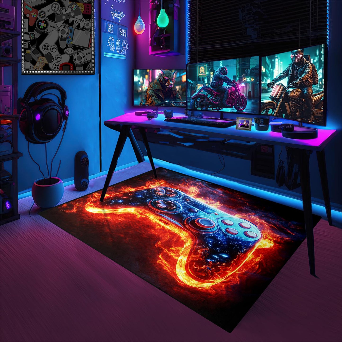 Gamer Room Rug for Boys - Gamer Rug Gamer Room Carpet for Teens Room Video Game Pattern Bedroom Carpet for Kids Gamepad Controller Mat for Bedroom,2.5x4 Feet