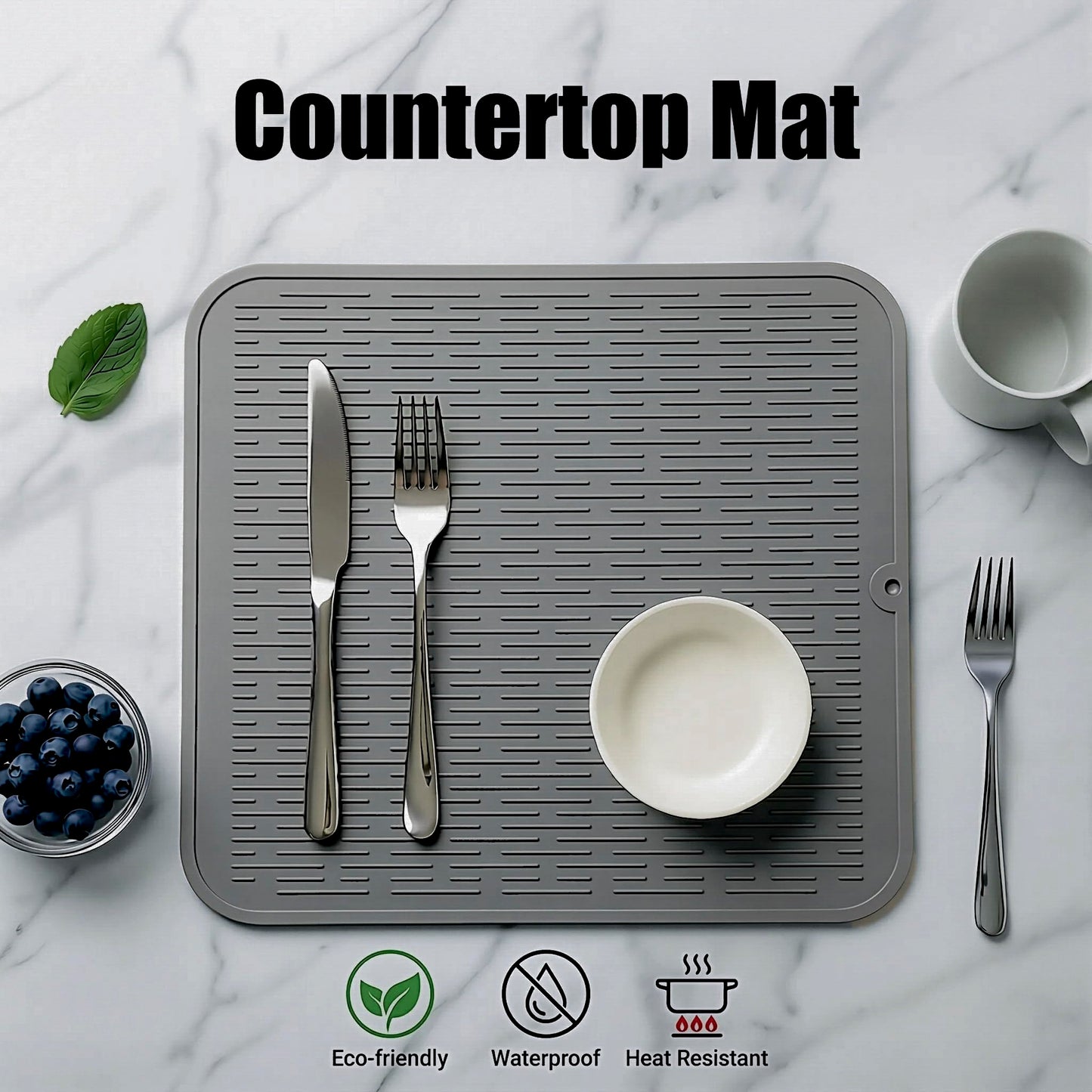 MicoYang Silicone Dish Drying Mat for Multiple Usage,Easy clean,Eco-friendly,Heat-resistant Silicone Mat for Kitchen Counter or Sink,Refrigerator or Drawer Liner Grey XL 18 inches x 16 inches