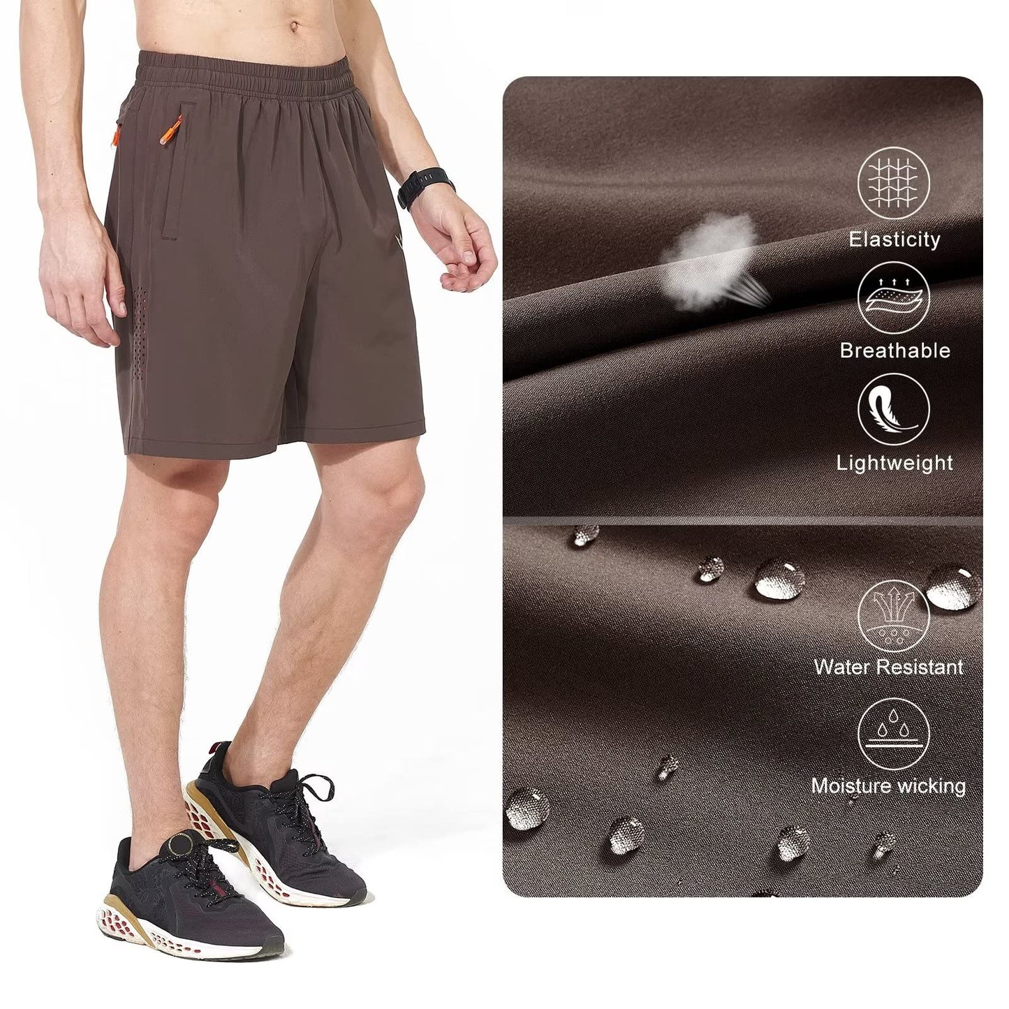 NORTHYARD Men's Athletic Running Shorts Gym Workout 7"/9"/5" Quick Dry Lightweight Sports Basketball Tennis 3 Zipper Pockets Coffee 3XL