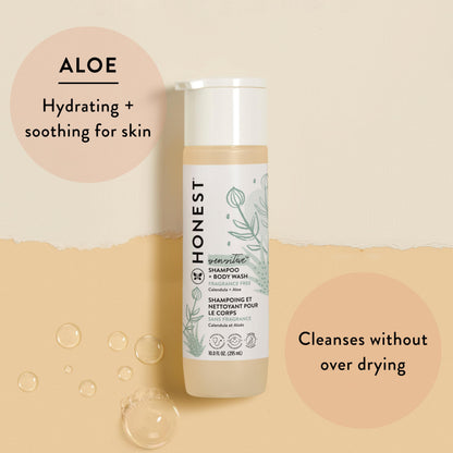 The Honest Company 2-in-1 Cleansing Shampoo + Body Wash for Sensitive Skin | Gentle for Baby | Naturally Derived, Tear-free, Hypoallergenic | Fragrance Free, 10 fl oz
