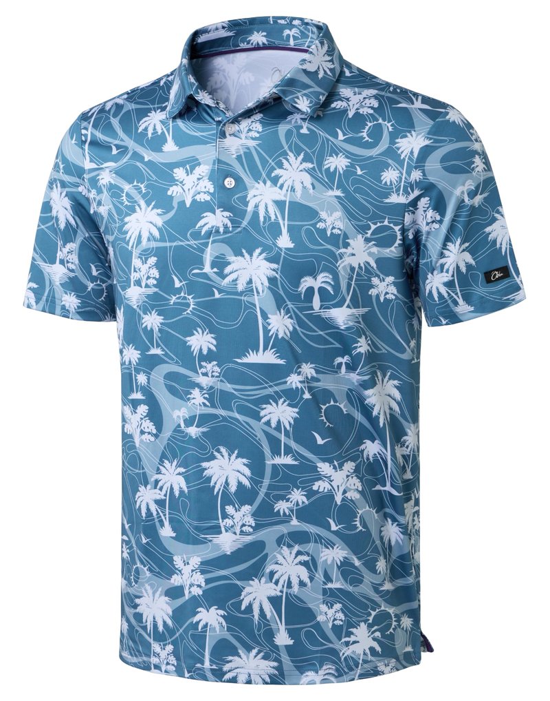 Obla Mens Golf Polo Shirts Short Sleeve Dry Fit Casual Print Collared Golf Shirts Wicking for Men(Blue Coconut Beach_XXXL)