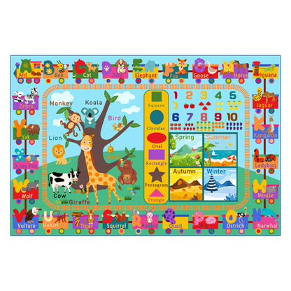 Zedrew Kids Rug for Playroom, 4x6 ABC Educational Carpet for Classroom, Fun Alphabet Area Rugs for Learn Numbers Season Animal Weather and Shapes Playmat for Girls Boys Room Nursery Decor