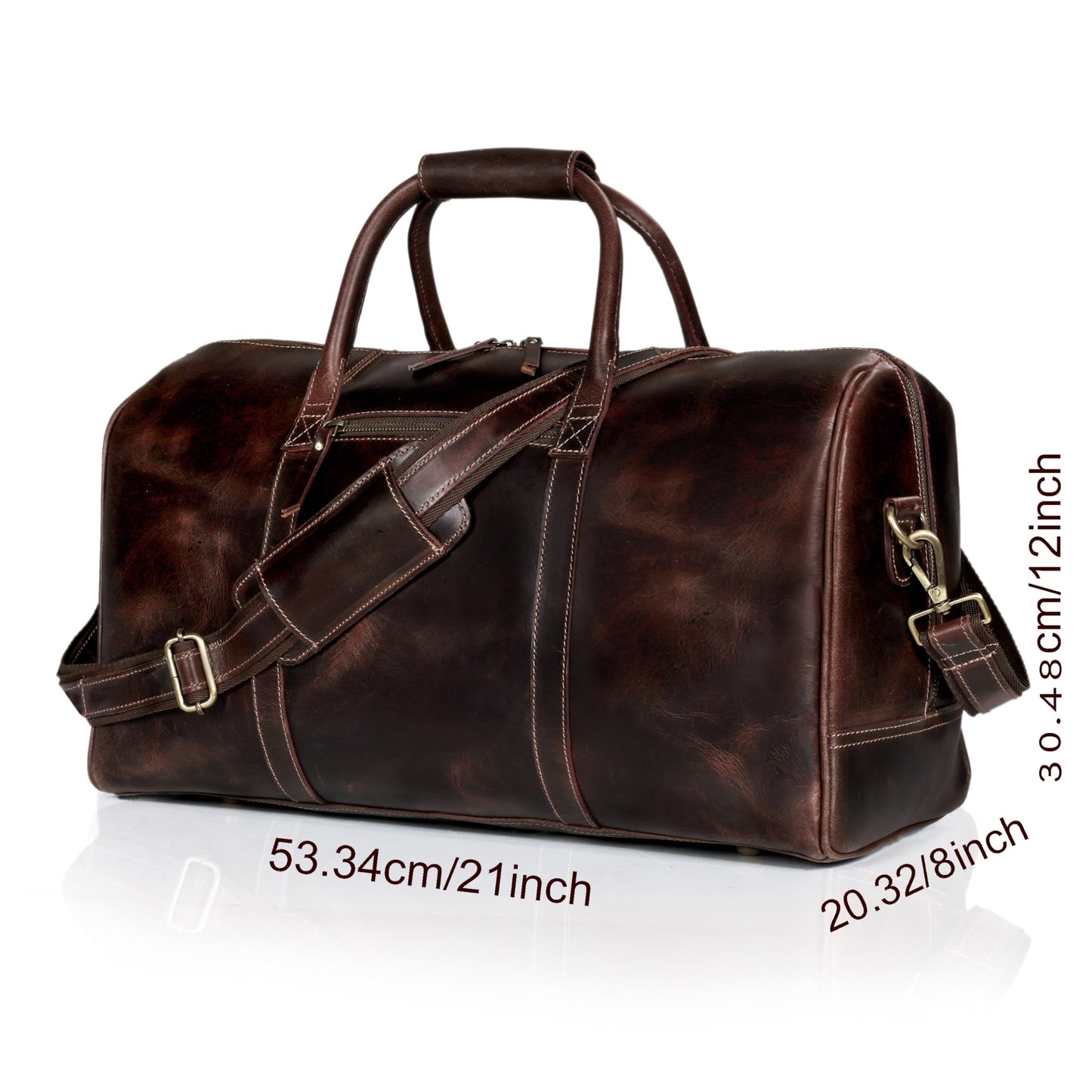 21 Inch Genuine Buffalo Leather Travel Duffle Bag | Overnight Weekend Leather Bag | Sports Gym Duffel for Men| Airplane Under Seat Carry on Bags (brown)